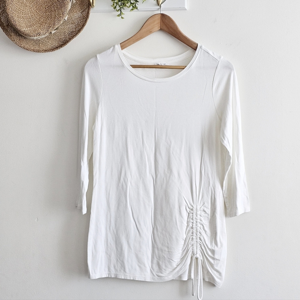 Westport White Ruched Side Top Size S Stretch Minimalist Casual Chic